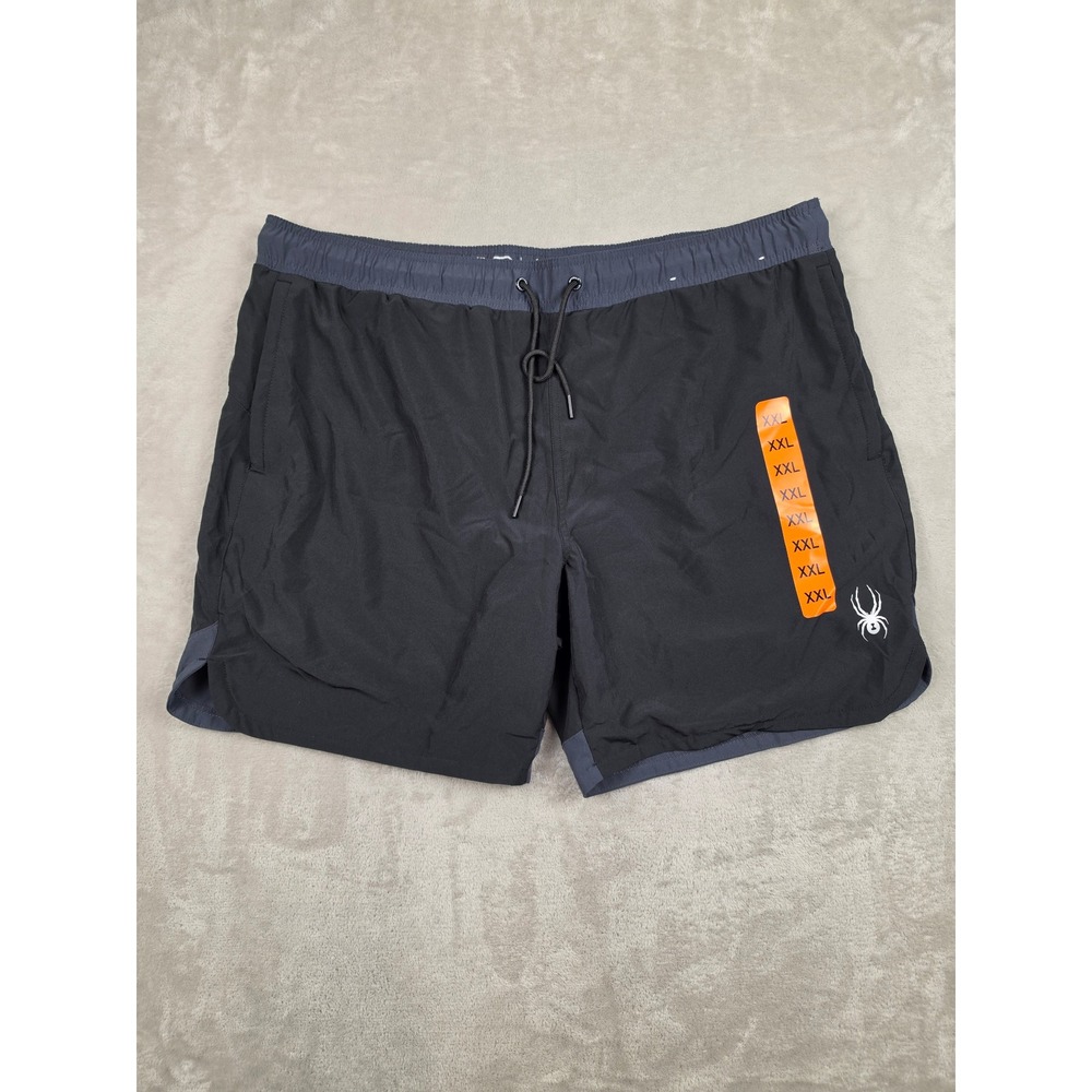 Spyder Swim Shorts Mens XXL Black Gray Lined Pockets Athletic Board Shorts